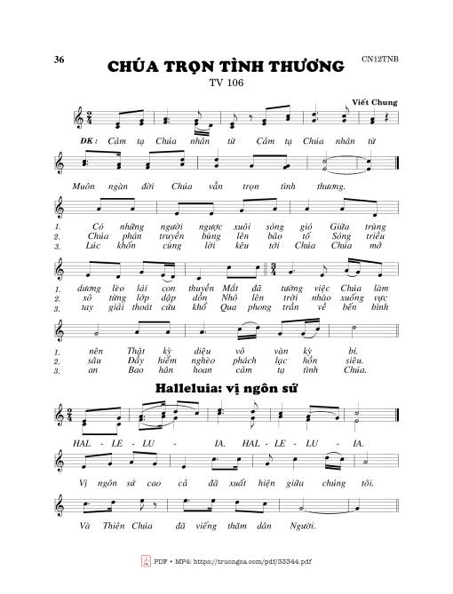 Sheet nhạc PDF bài Thánh Vịnh 106, Chúa Trọn Tình Thương
