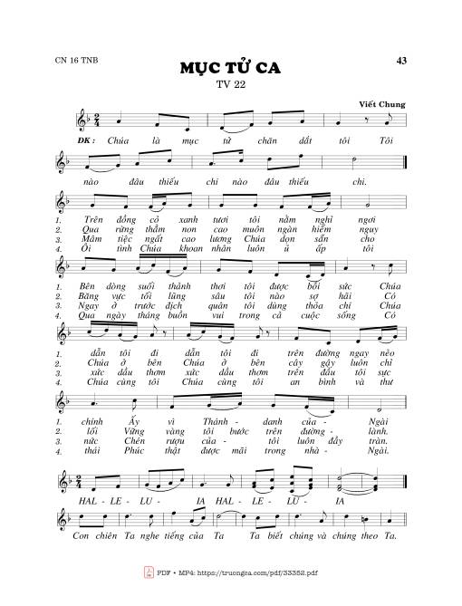 Sheet nhạc PDF bài Thánh Vịnh 22, Mục Tử Ca