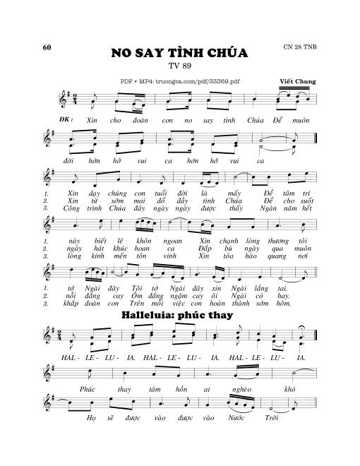 Sheet nhạc PDF bài Thánh Vịnh 89, No Say Tình Chúa