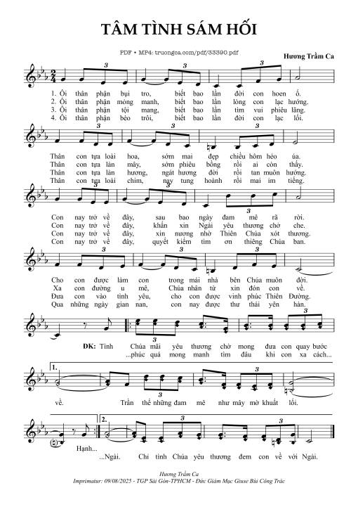 Sheet nhạc PDF bài Tâm Tình Sám Hối