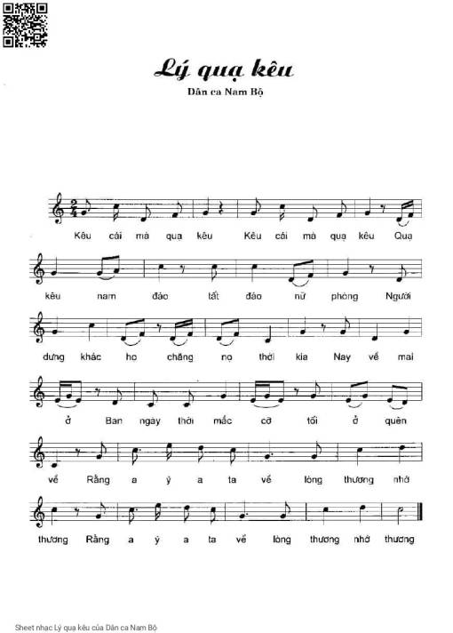 Sheet nhạc PDF bài Lý quạ kêu - Dân Ca Nam Bộ
