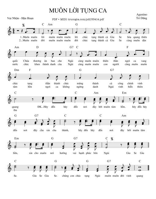 Sheet nhạc PDF bài Muôn Lời Tụng Ca