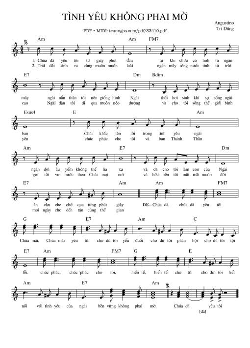 Sheet nhạc PDF bài Tình Yêu Không Phai Mờ