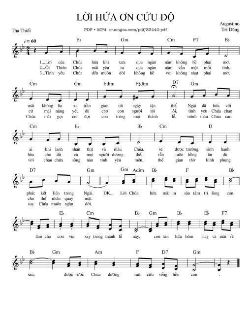 Sheet nhạc PDF bài Lời Hứa Ơn Cứu Độ