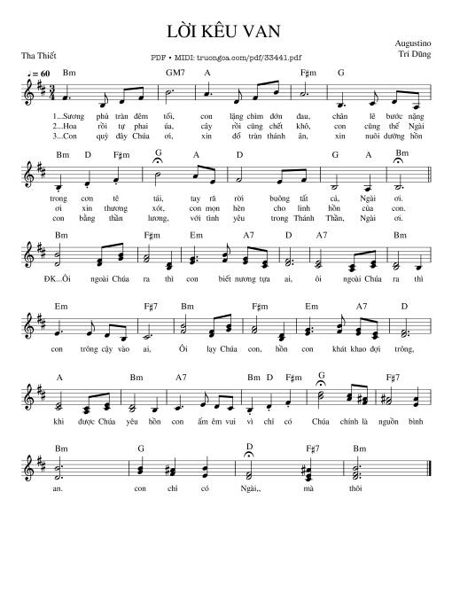 Sheet nhạc PDF bài Lời Kêu Van - Agustino Trí Dũng
