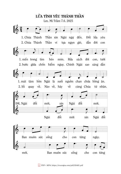 Sheet nhạc PDF bài Lửa Tình Yêu Thánh Thần