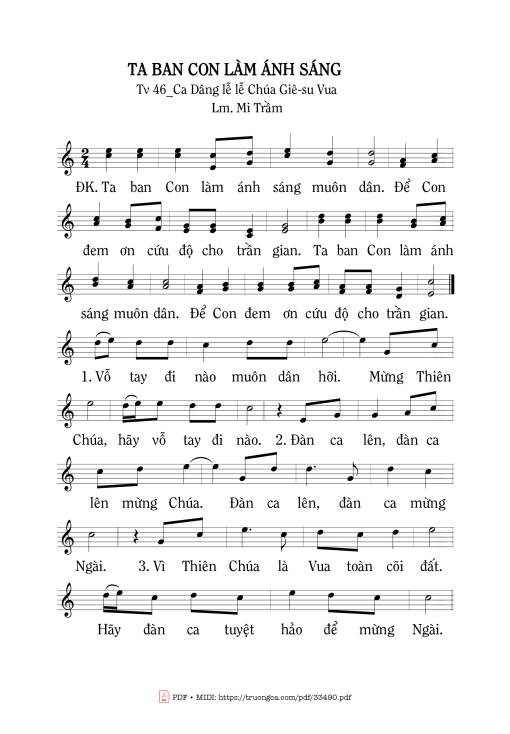 Sheet nhạc PDF bài Ta Ban Con Làm Ánh Sáng