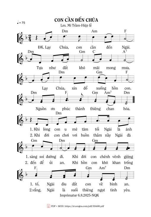 Sheet nhạc PDF bài Con Cần Đến Chúa