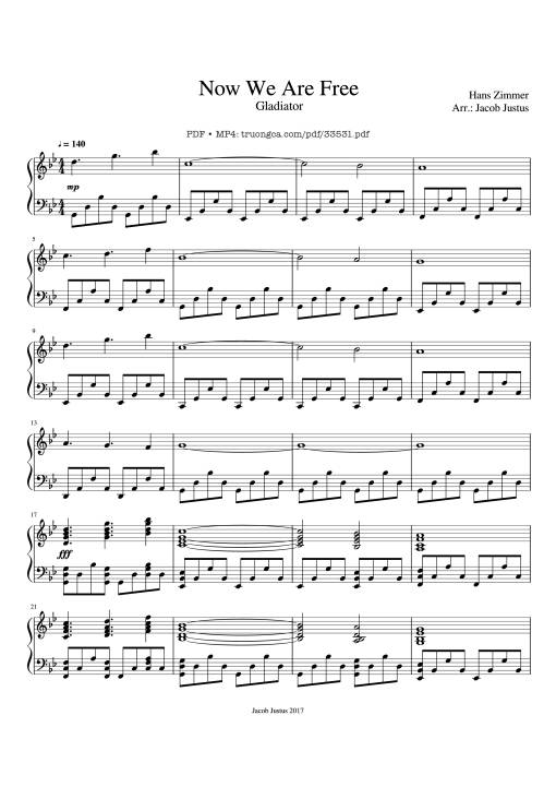 Now We Are Free Piano (Easy)