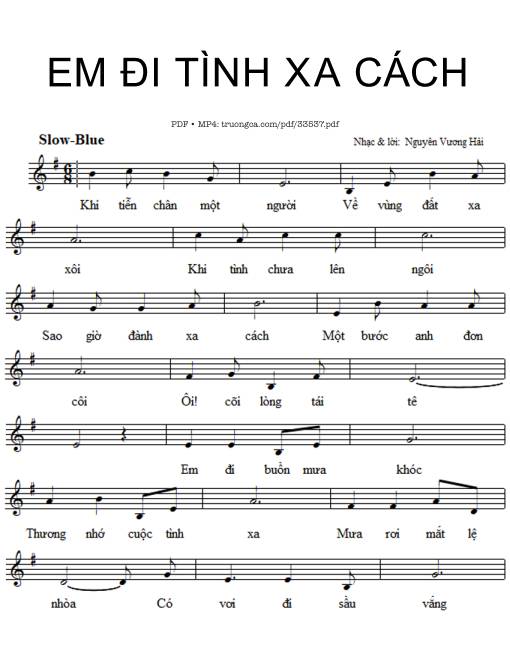 Sheet nhạc PDF bài Em đi tình xa cách