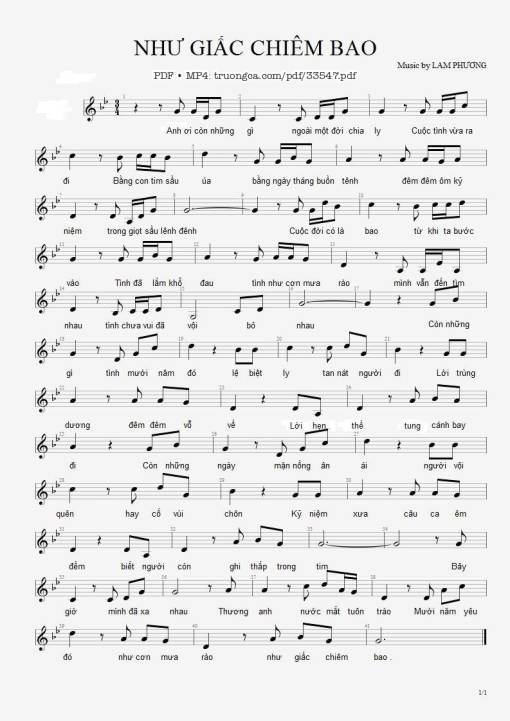 Sheet nhạc PDF bài Như giấc chiêm bao