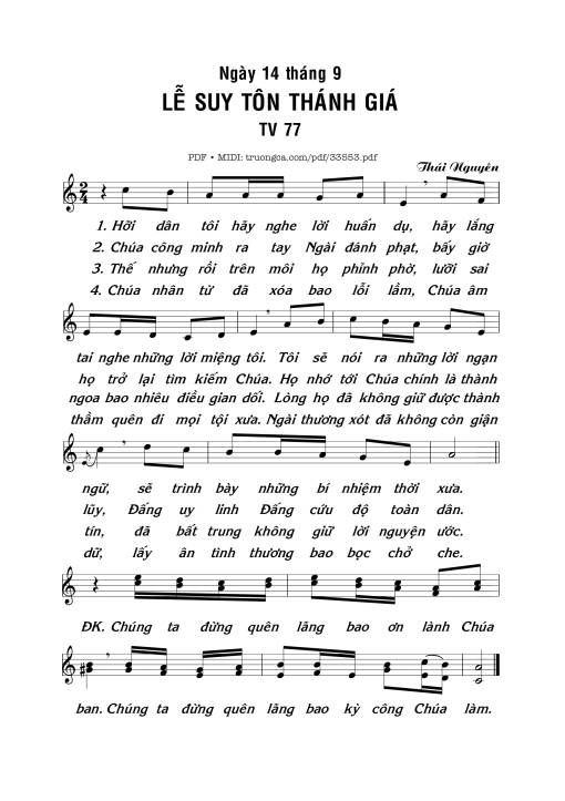 Sheet nhạc PDF bài Thánh Vịnh 77, Lễ Suy Tôn Thánh Giá