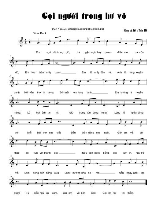 Sheet nhạc PDF bài Gọi người trong hư vô
