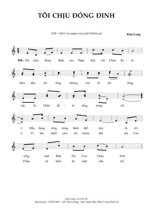 Sheet nhạc PDF bài Tôi Chịu Đóng Đinh