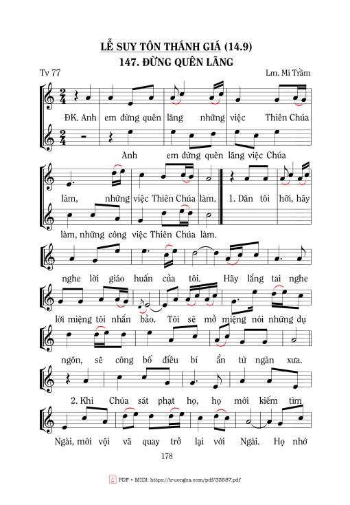 Sheet nhạc PDF bài Thánh Vịnh 77, Đừng Quên Lãng