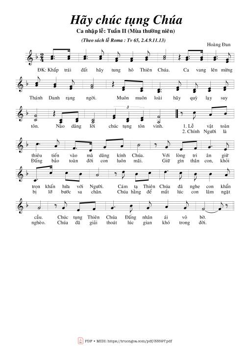 Sheet nhạc PDF bài Thánh Vịnh 65, Hãy Chúc Tụng Chúa