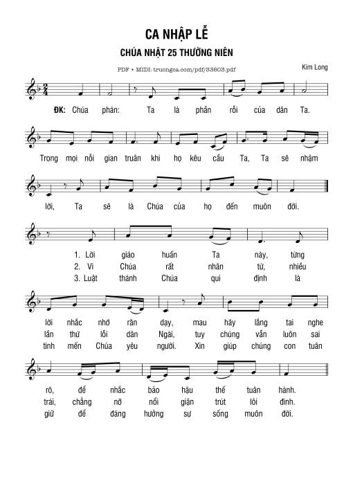 Sheet nhạc PDF bài Ca Nhập Lễ Chúa Nhật 25 Thường Niên