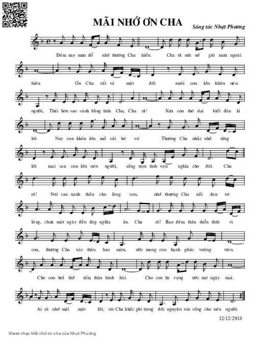 Sheet nhạc PDF bài Mãi nhớ ơn cha