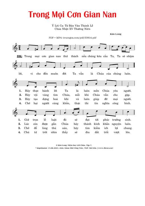Sheet nhạc PDF bài Trong Mọi Cơn Gian Nan (Cn25Tn)