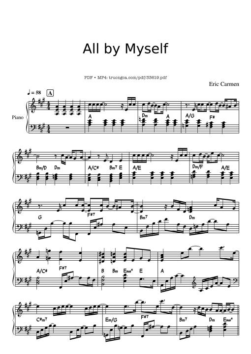 Sheet nhạc PDF bài All by Myself Piano
