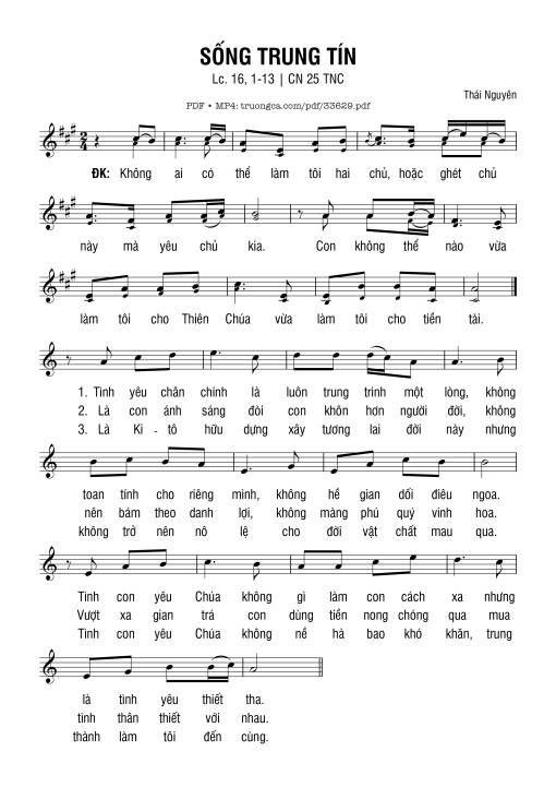 Sheet nhạc PDF bài Sống Trung Tín