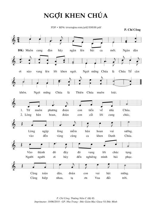 Sheet nhạc PDF bài Ngợi Khen Chúa