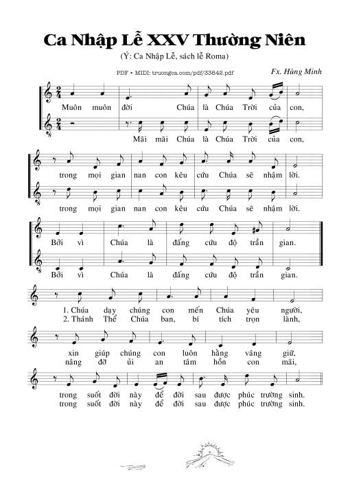 Sheet nhạc PDF bài Ca Nhập Lễ 25 Thường Niên