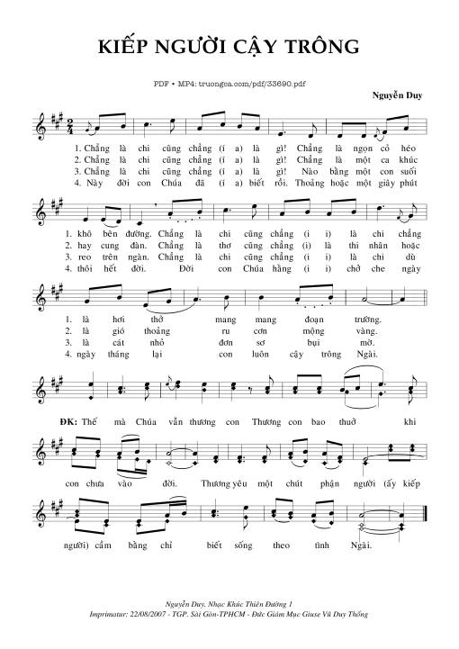 Sheet nhạc PDF bài Kiếp Người Cậy Trông