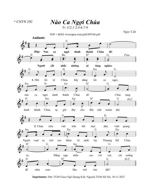 Thánh Vịnh 112, Nào Ca Ngợi Chúa