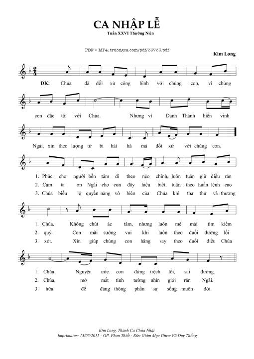 Sheet nhạc PDF bài Ca Nhập Lễ Chúa Nhật 26 Thường Niên