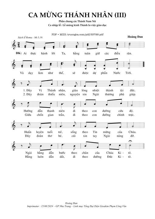 Sheet nhạc PDF bài Ca Mừng Thánh Nhân (3)