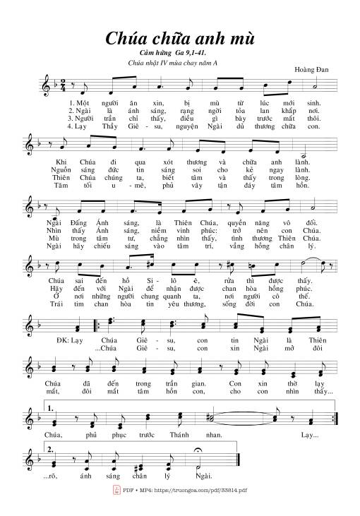 Sheet nhạc PDF bài Chúa Chữa Anh Mù