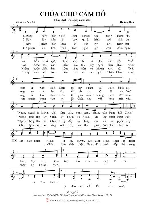 Sheet nhạc PDF bài Chúa Chịu Cám Dỗ