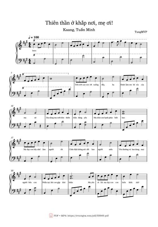 Sheet nhạc PDF bài Thiên thần ở khắp nơi, mẹ ơi Piano