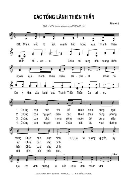 Sheet nhạc PDF bài Các Tổng Lãnh Thiên Thần