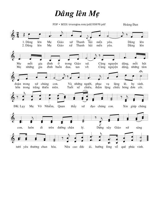 Sheet nhạc PDF bài Dâng Lên Mẹ