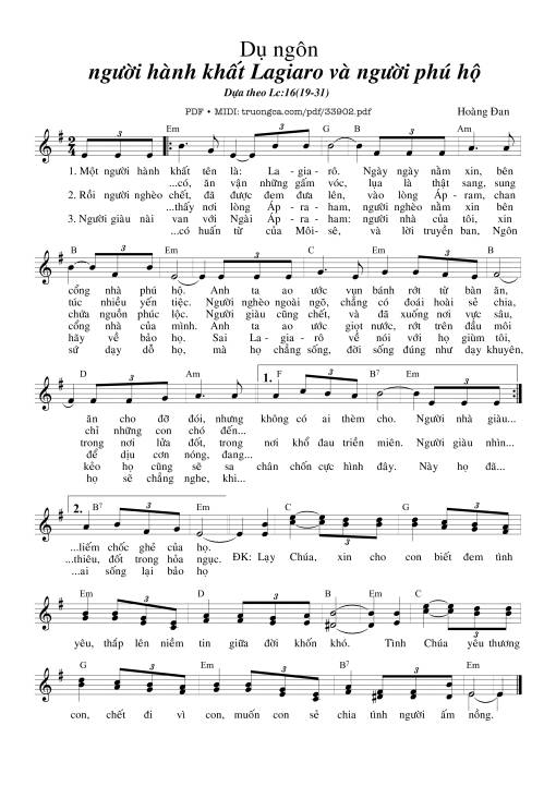 Sheet nhạc PDF bài Dụ Ngôn Người Hành Khất La-Za-Ro Và Người Phú Hộ