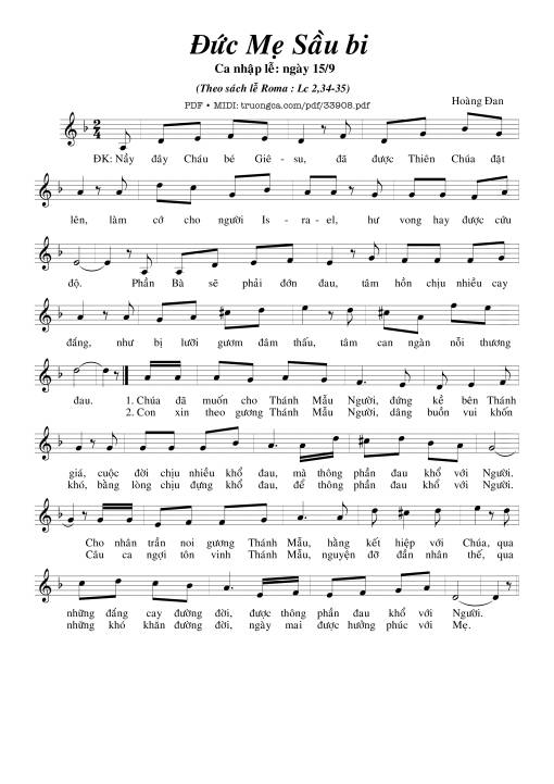 Sheet nhạc PDF bài Đức Mẹ Sầu Bi