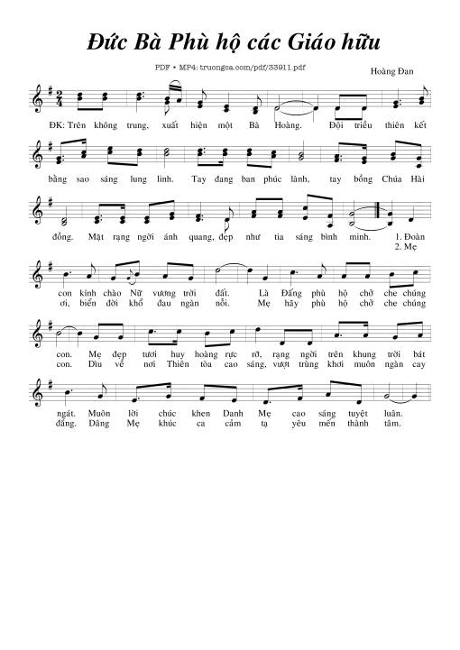 Sheet nhạc PDF bài Đức Bà Phù Hộ Các Giáo Hữu