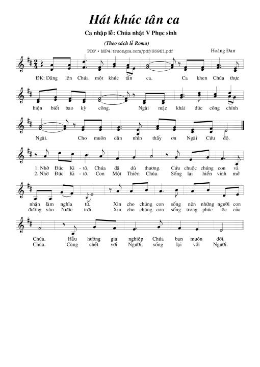 Sheet nhạc PDF bài Hát Khúc Tân Ca
