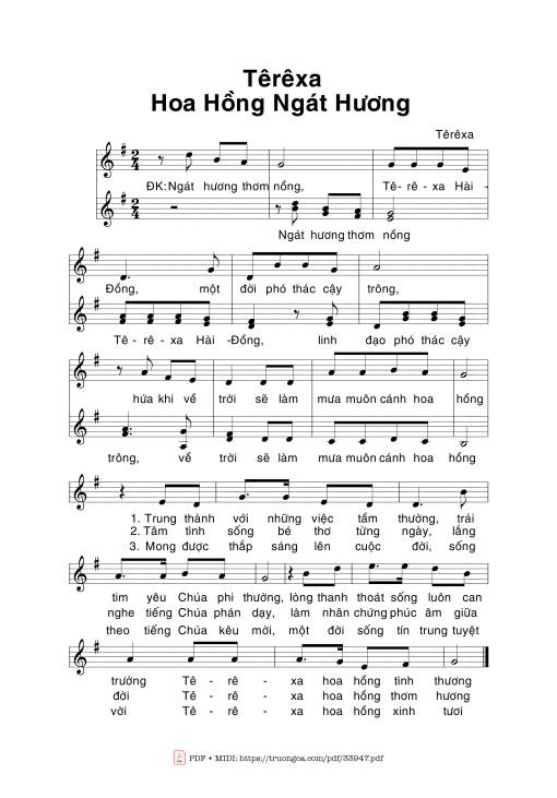 Sheet nhạc PDF bài Têrêsa Hoa Hồng Ngát Hương