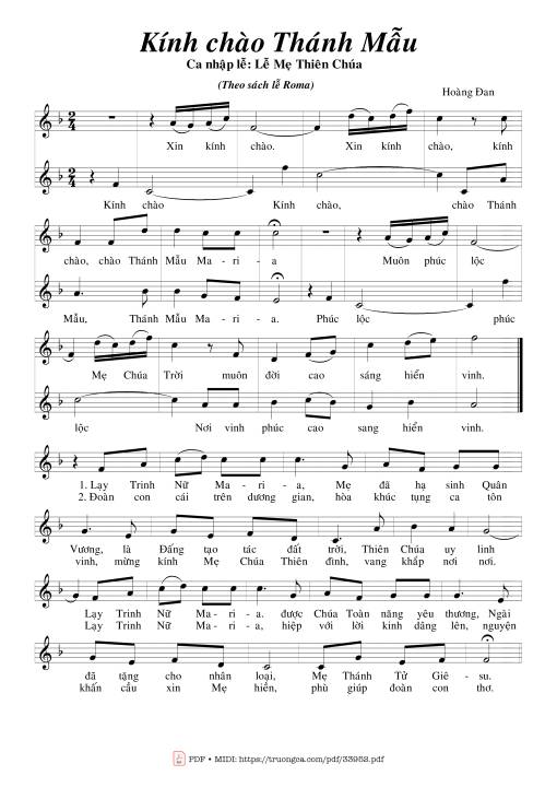 Sheet nhạc PDF bài Kính Chào Thánh Mẫu