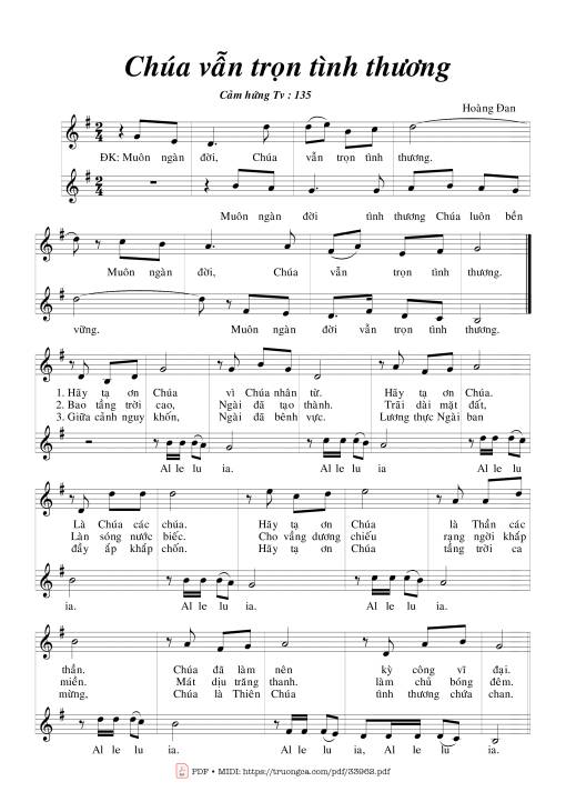 Sheet nhạc PDF bài Thánh Vịnh 135, Chúa Vẫn Trọn Tình Thương