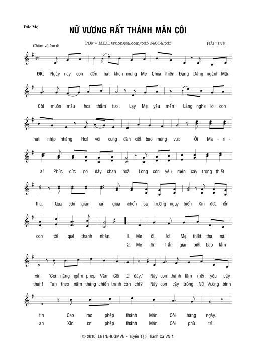 Sheet nhạc PDF bài Nữ Vương Rất Thánh Mân Côi