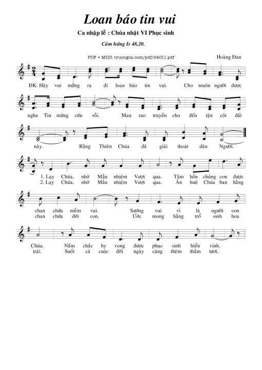 Sheet nhạc PDF bài Loan Báo Tin Vui