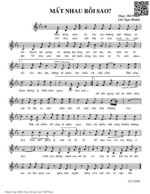 Sheet nhạc PDF bài Mất nhau rồi sao