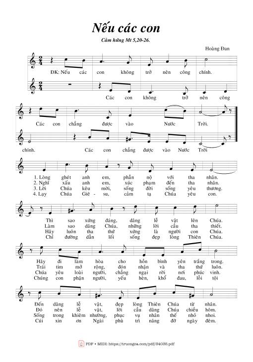 Sheet nhạc PDF bài Nếu Các Con - Hoàng Đan