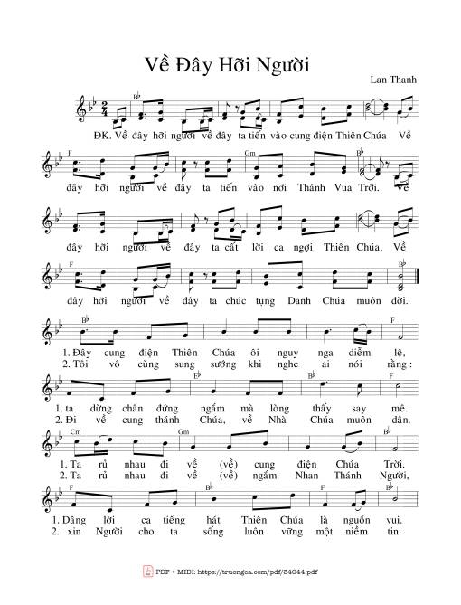 Sheet nhạc PDF bài Về Đây Hỡi Người Về Đây, Ta Tiến Vào Cung Điện Thiên Chúa