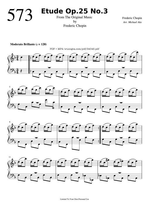 Etude Op.25 No.3 (The Knight) Piano EASY