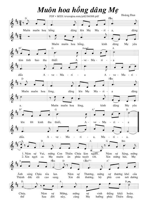 Sheet nhạc PDF bài Muôn Hoa Hồng Dâng Mẹ